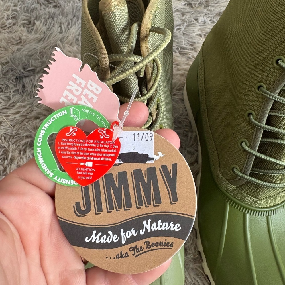 Green Native brand “Jimmy” duck boots. Size 10 women’s/8 men’s